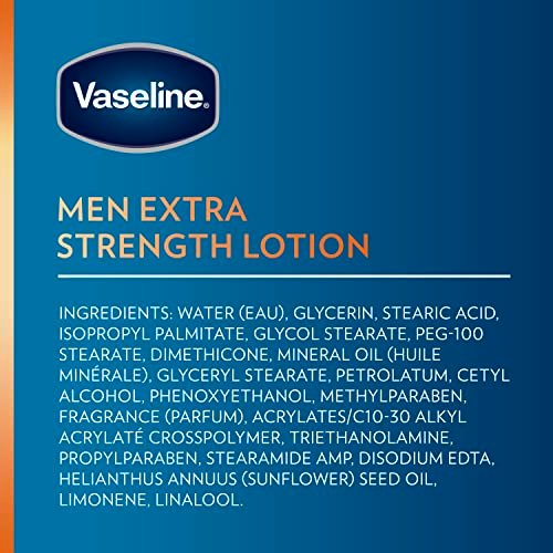 Vaseline Extra Strength 3-in-1 Lotion for Men + Original Lip Therapy – 2-Pack (10 Fl Oz Each) for Dry Skin, Face, Hands & Body Avelisse