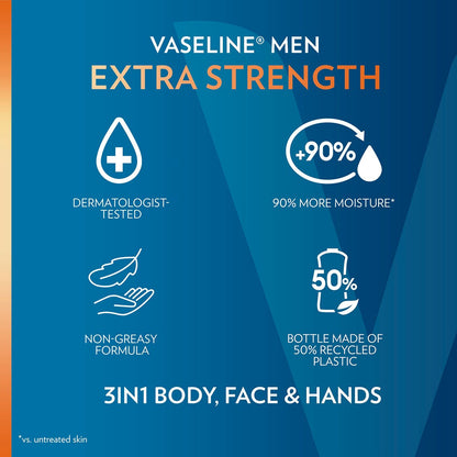 Vaseline Extra Strength 3-in-1 Lotion for Men + Original Lip Therapy – 2-Pack (10 Fl Oz Each) for Dry Skin, Face, Hands & Body Avelisse