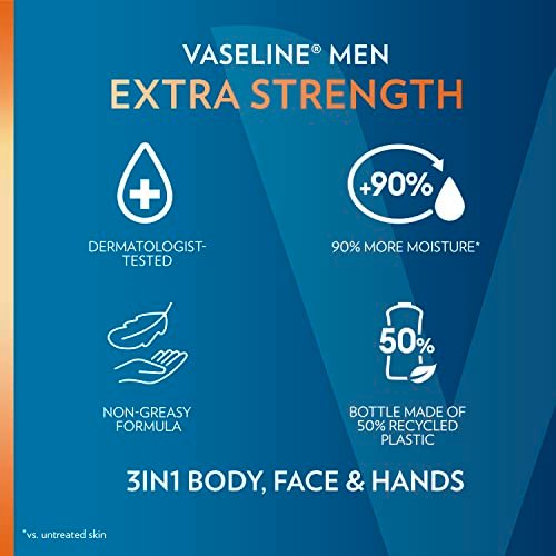 Vaseline Extra Strength 3-in-1 Lotion for Men + Original Lip Therapy – 2-Pack (10 Fl Oz Each) for Dry Skin, Face, Hands & Body Avelisse