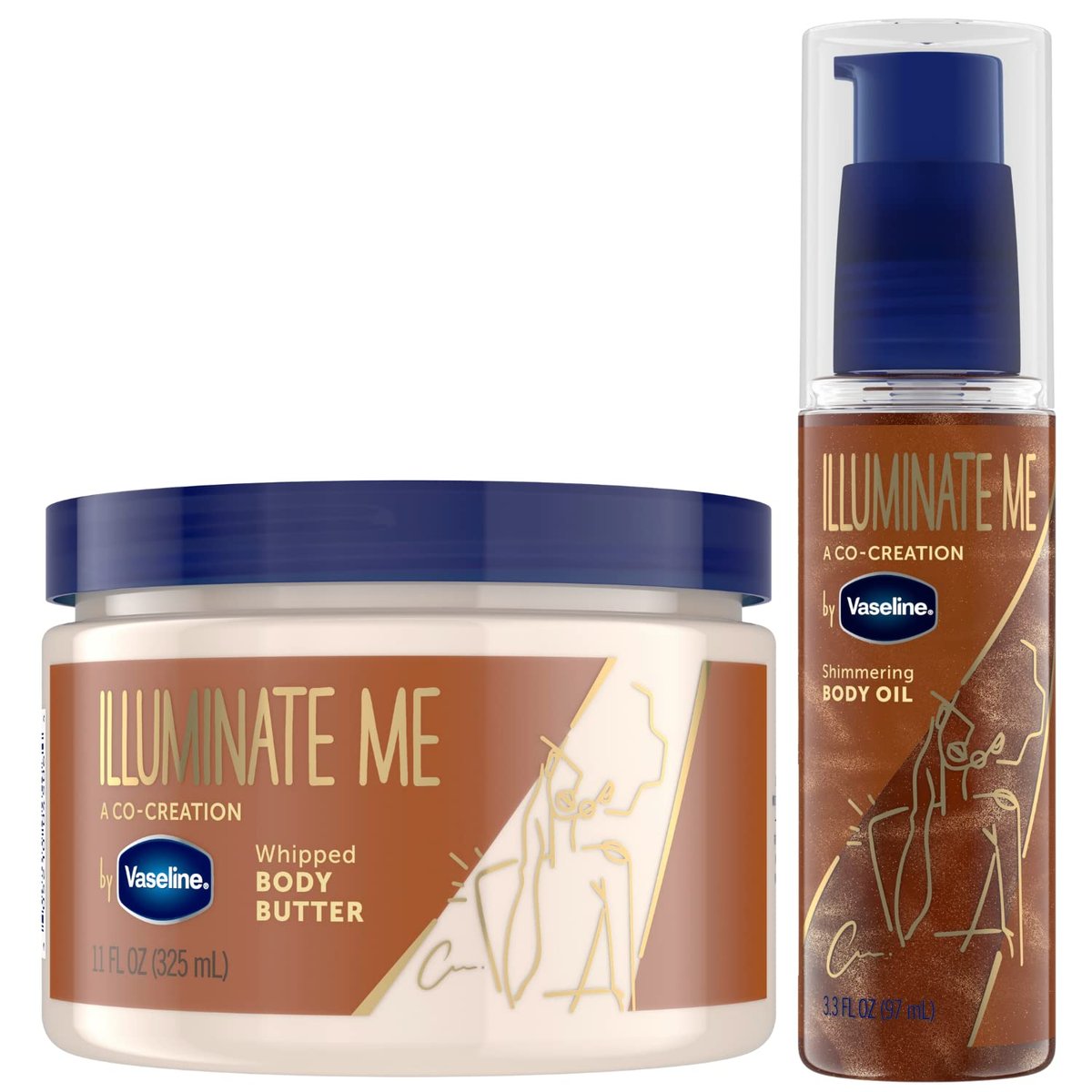 Vaseline Illuminate Me Body Butter & Oil – Shimmering Body Bronzer, Hydrating Whipped Organic Shea Butter with 24-Hour Moisture for Melanin-Rich Skin, Radiant Glow Oil (2 Piece Set) Avelisse