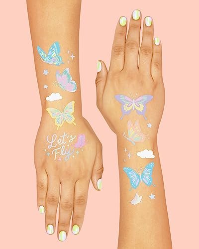 xo, Fetti Pastel Butterfly Temporary Tattoos - 70 Foil Styles for Rainbow Fairy Birthday Parties, Monarchs, Hearts, Flowers, Garden Arts & Baby Shower Decor - görsel 8