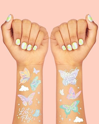 xo, Fetti Pastel Butterfly Temporary Tattoos - 70 Foil Styles for Rainbow Fairy Birthday Parties, Monarchs, Hearts, Flowers, Garden Arts & Baby Shower Decor - görsel 6