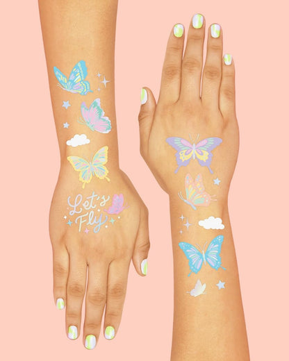 xo, Fetti Pastel Butterfly Temporary Tattoos - 70 Foil Styles for Rainbow Fairy Birthday Parties, Monarchs, Hearts, Flowers, Garden Arts & Baby Shower Decor