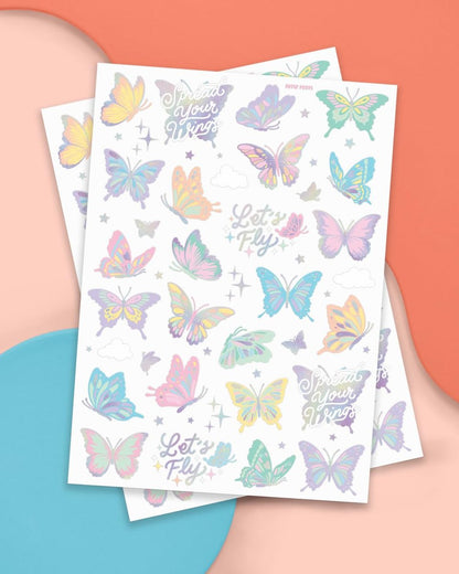xo, Fetti Pastel Butterfly Temporary Tattoos - 70 Foil Styles for Rainbow Fairy Birthday Parties, Monarchs, Hearts, Flowers, Garden Arts & Baby Shower Decor