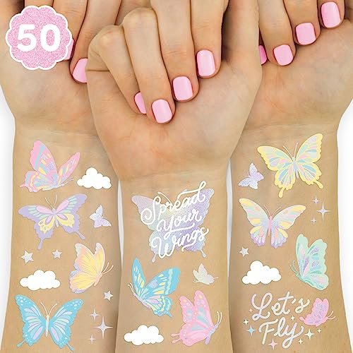 xo, Fetti Pastel Butterfly Temporary Tattoos - 70 Foil Styles for Rainbow Fairy Birthday Parties, Monarchs, Hearts, Flowers, Garden Arts & Baby Shower Decor - görsel 2