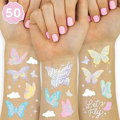 xo, Fetti Pastel Butterfly Temporary Tattoos - 70 Foil Styles for Rainbow Fairy Birthday Parties, Monarchs, Hearts, Flowers, Garden Arts & Baby Shower Decor