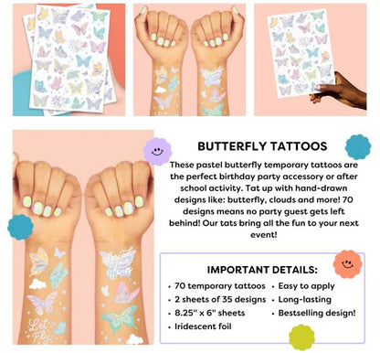 xo, Fetti Pastel Butterfly Temporary Tattoos - 70 Foil Styles for Rainbow Fairy Birthday Parties, Monarchs, Hearts, Flowers, Garden Arts & Baby Shower Decor