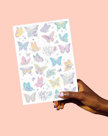 xo, Fetti Pastel Butterfly Temporary Tattoos - 70 Foil Styles for Rainbow Fairy Birthday Parties, Monarchs, Hearts, Flowers, Garden Arts & Baby Shower Decor