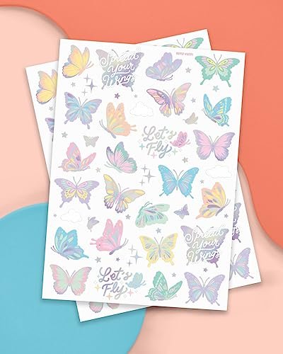xo, Fetti Pastel Butterfly Temporary Tattoos - 70 Foil Styles for Rainbow Fairy Birthday Parties, Monarchs, Hearts, Flowers, Garden Arts & Baby Shower Decor - görsel 4