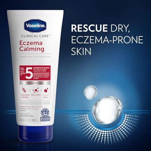 Vaseline Eczema Calming Therapy Cream 2-Pack with Colloidal Oatmeal + Original Lip Therapy – 3 Piece Set for Dry Skin Relief Avelisse