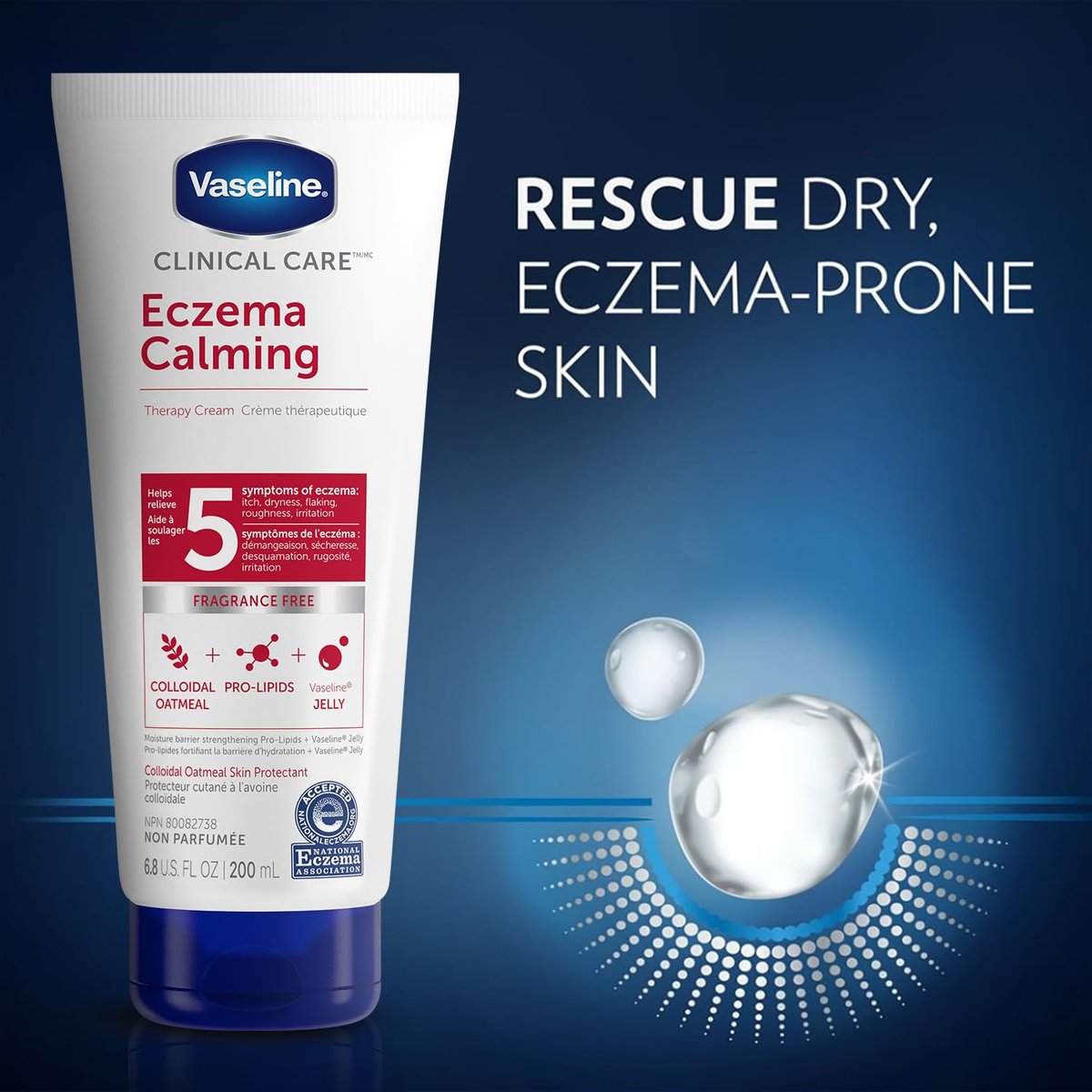 Vaseline Eczema Calming Therapy Cream 2-Pack with Colloidal Oatmeal + Original Lip Therapy – 3 Piece Set for Dry Skin Relief Avelisse