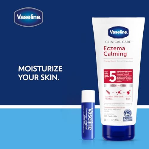 Vaseline Eczema Calming Therapy Cream 2-Pack with Colloidal Oatmeal + Original Lip Therapy – 3 Piece Set for Dry Skin Relief Avelisse