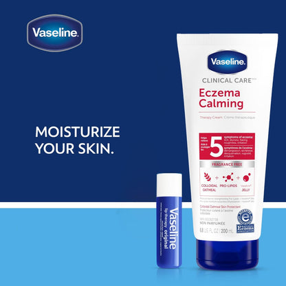 Vaseline Eczema Calming Therapy Cream 2-Pack with Colloidal Oatmeal + Original Lip Therapy – 3 Piece Set for Dry Skin Relief Avelisse