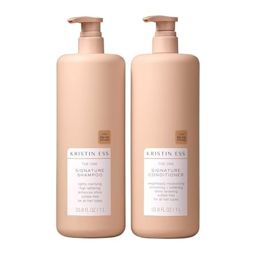 Kristin Ess Signature Shampoo and Conditioner Set with Pumps - Sulfate Free, Color Safe, Hydrating, 33.8 fl oz Each (2-Pack) Avelisse