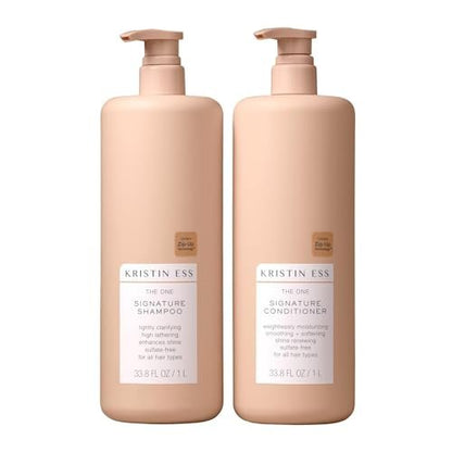 Kristin Ess Signature Shampoo and Conditioner Set with Pumps - Sulfate Free, Color Safe, Hydrating, 33.8 fl oz Each (2-Pack) Avelisse