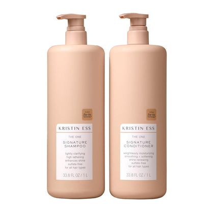 Kristin Ess Signature Shampoo and Conditioner Set with Pumps - Sulfate Free, Color Safe, Hydrating, 33.8 fl oz Each (2-Pack) Avelisse