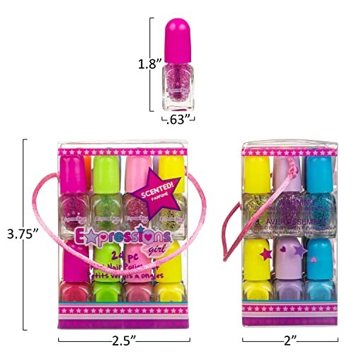 EXPRESSIONS 24-Piece Scented Nail Polish Value Pack – Non-Toxic, Water-Based Manicure & Pedicure Set for Girls Avelisse
