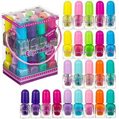 EXPRESSIONS 24-Piece Scented Nail Polish Value Pack – Non-Toxic, Water-Based Manicure & Pedicure Set for Girls Avelisse