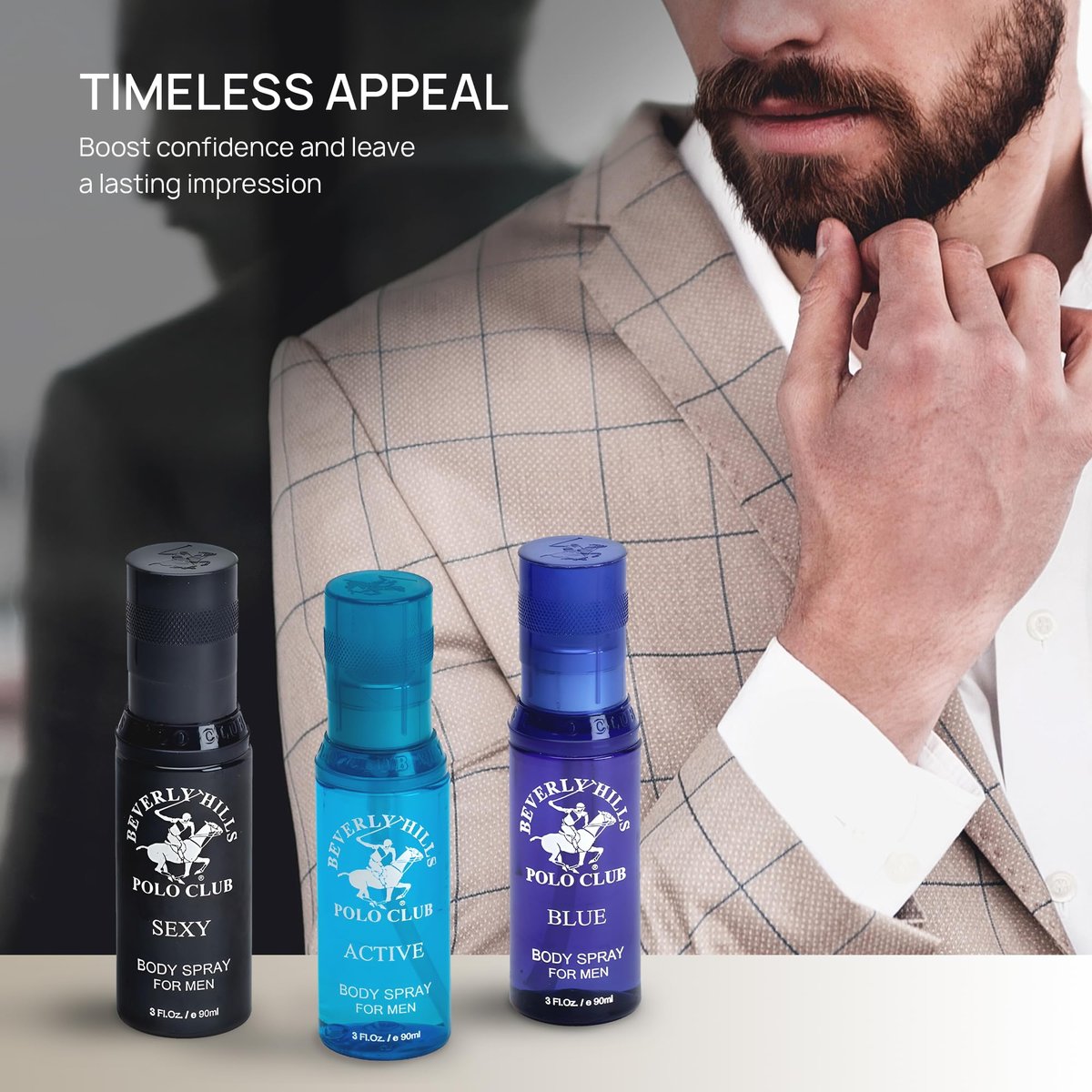 Beverly Hills Polo Club Men's Signature Body Spray Collection - 3-Piece Set (Blue, Active, Sexy) Avelisse