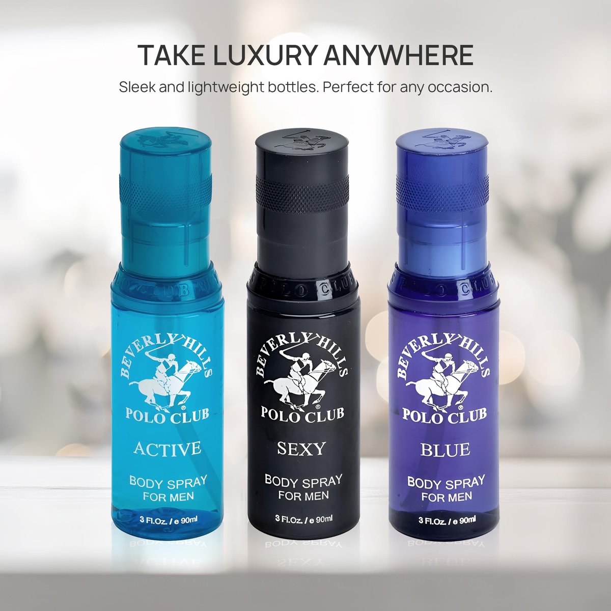 Beverly Hills Polo Club Men's Signature Body Spray Collection - 3-Piece Set (Blue, Active, Sexy) Avelisse