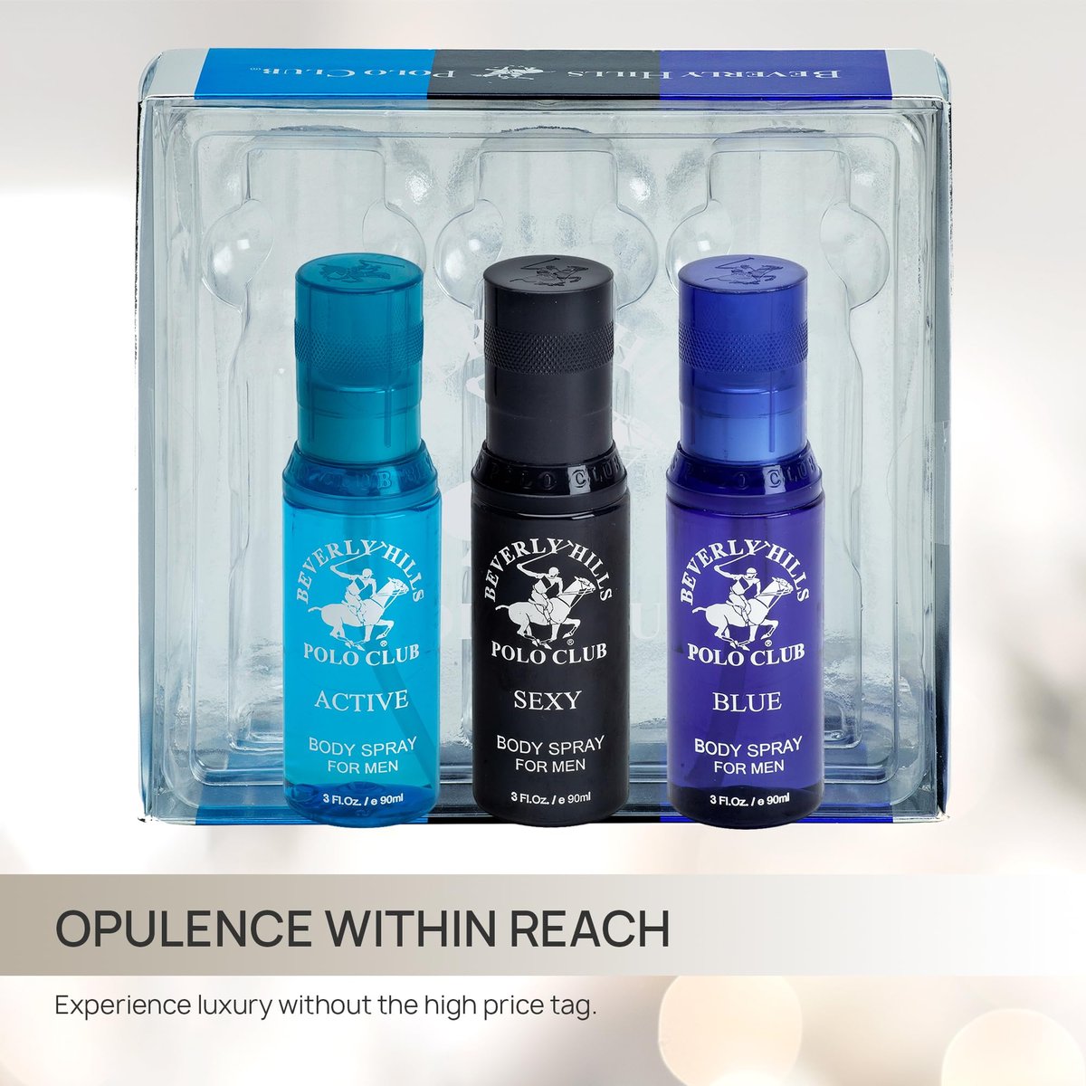 Beverly Hills Polo Club Men's Signature Body Spray Collection - 3-Piece Set (Blue, Active, Sexy) Avelisse