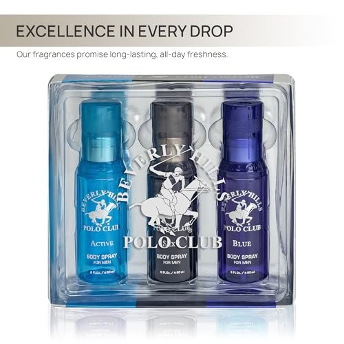 Beverly Hills Polo Club Men's Signature Body Spray Collection - 3-Piece Set (Blue, Active, Sexy) Avelisse