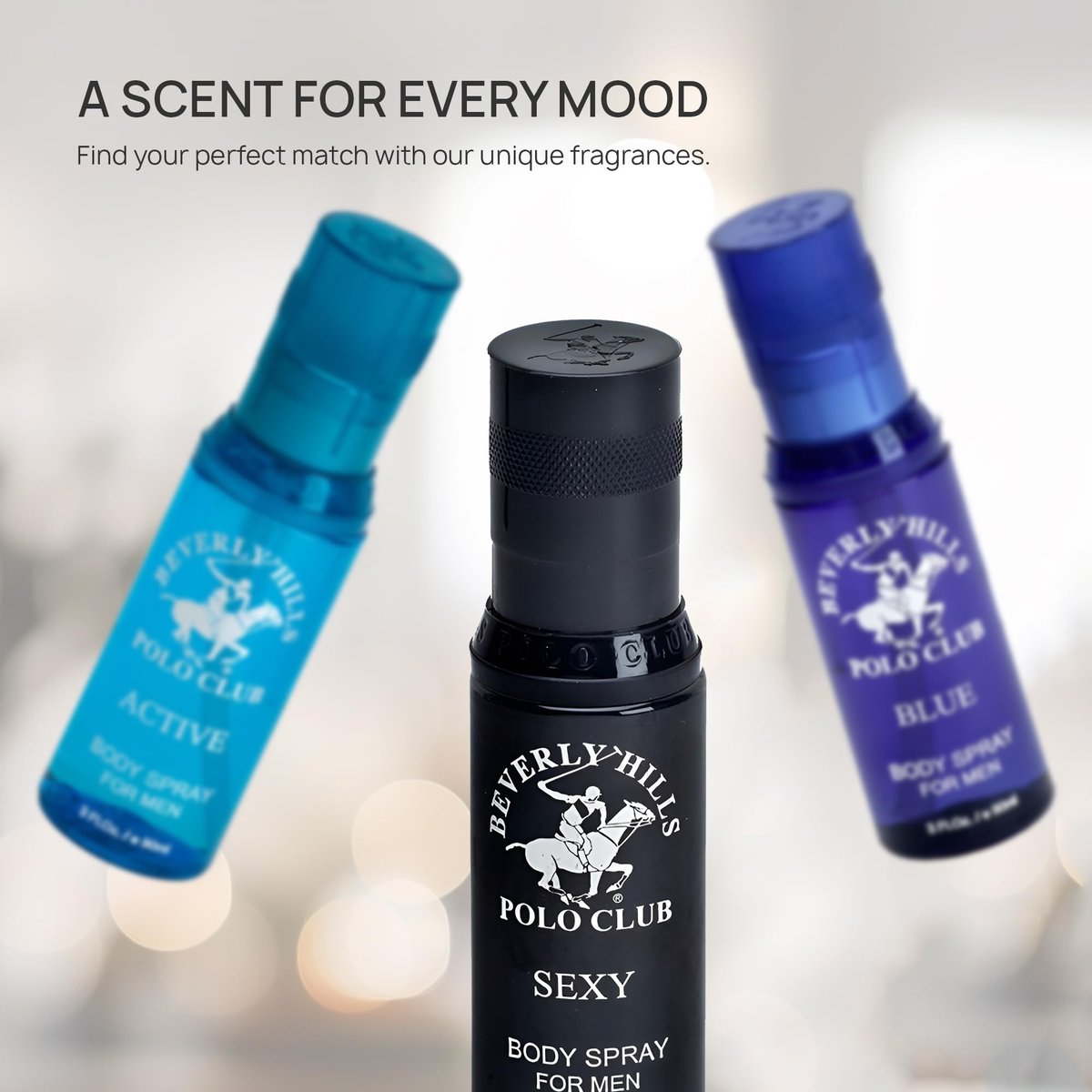 Beverly Hills Polo Club Men's Signature Body Spray Collection - 3-Piece Set (Blue, Active, Sexy) Avelisse