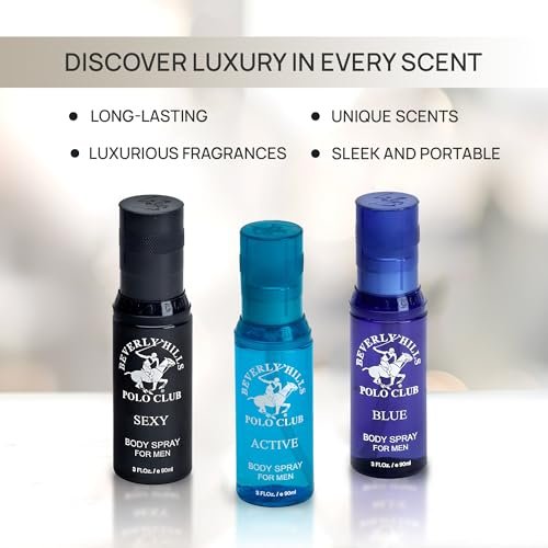 Beverly Hills Polo Club Men's Signature Body Spray Collection - 3-Piece Set (Blue, Active, Sexy) Avelisse