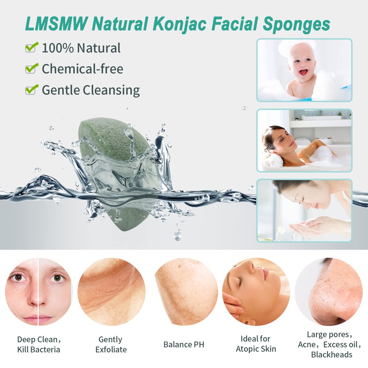 Organic Konjac Cleansing Facial Sponges Set - Gentle Exfoliating Konjac Sponge Scrubbers for Face & Body with Activated Charcoal, Natural Skincare Tools for Oily, Dry, Combination, Sensitive Skin (6 Pack, Brown) - görsel 9