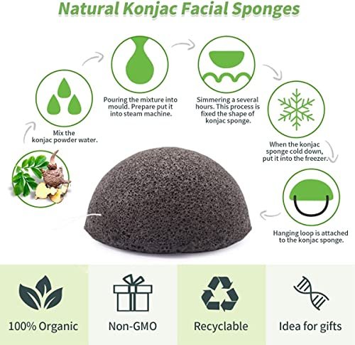DYS Farm Konjac Face Sponges for Cleansing and Exfoliating – Natural Bamboo Charcoal Konjac Facial Sponges for Oily, Dry, Sensitive Skin – 6-Pack Skincare Tool - görsel 5