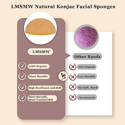 Organic Konjac Cleansing Facial Sponges Set - Gentle Exfoliating Konjac Sponge Scrubbers for Face & Body with Activated Charcoal, Natural Skincare Tools for Oily, Dry, Combination, Sensitive Skin (6 Pack, Brown)