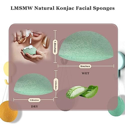 Organic Konjac Cleansing Facial Sponges Set - Gentle Exfoliating Konjac Sponge Scrubbers for Face & Body with Activated Charcoal, Natural Skincare Tools for Oily, Dry, Combination, Sensitive Skin (6 Pack, Brown)