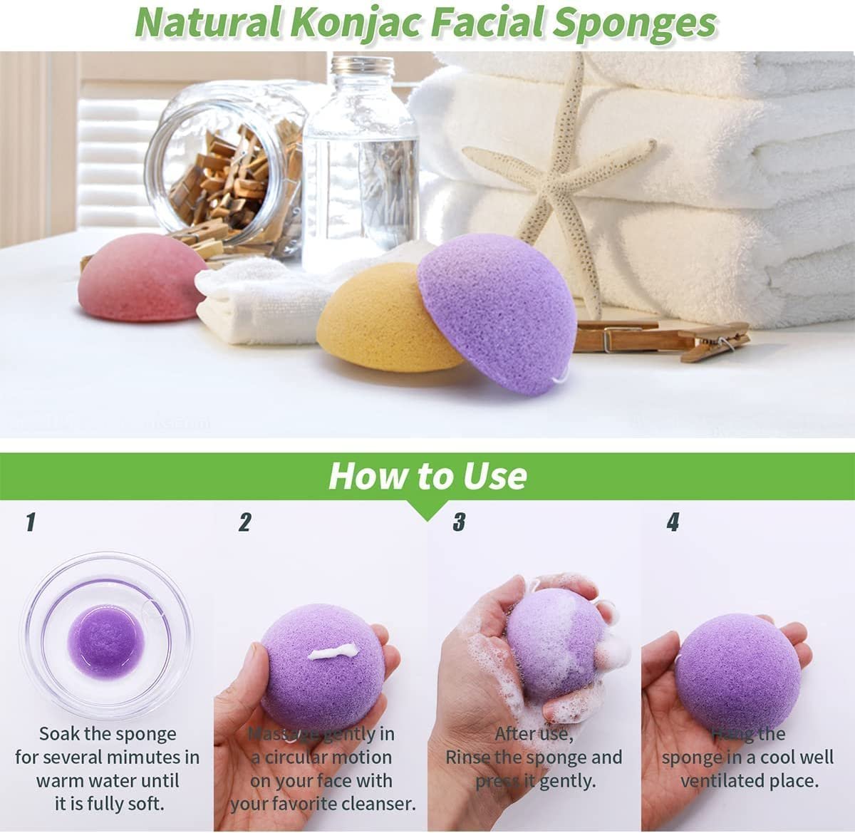 Organic Konjac Cleansing Facial Sponges Set - Gentle Exfoliating Konjac Sponge Scrubbers for Face & Body with Activated Charcoal, Natural Skincare Tools for Oily, Dry, Combination, Sensitive Skin (6 Pack, Brown) - görsel 11