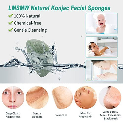 Organic Konjac Cleansing Facial Sponges Set - Gentle Exfoliating Konjac Sponge Scrubbers for Face & Body with Activated Charcoal, Natural Skincare Tools for Oily, Dry, Combination, Sensitive Skin (6 Pack, Brown)