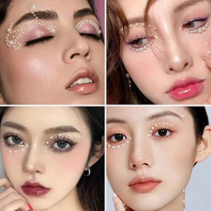 LOMIMOS 3090 Pcs Pearl Stickers - 4 Size Self Adhesive White Flat Faux Back Pearl Embellishment for Face Beauty Makeup Hair Nail Phone DIY Craft Decor (3/4/5/6mm)