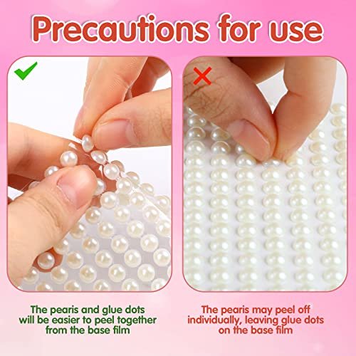 LOMIMOS 3090 Pcs Pearl Stickers - 4 Size Self Adhesive White Flat Faux Back Pearl Embellishment for Face Beauty Makeup Hair Nail Phone DIY Craft Decor (3/4/5/6mm) - görsel 6