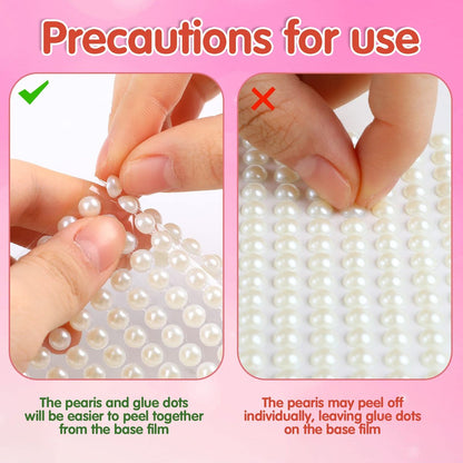 LOMIMOS 3090 Pcs Pearl Stickers - 4 Size Self Adhesive White Flat Faux Back Pearl Embellishment for Face Beauty Makeup Hair Nail Phone DIY Craft Decor (3/4/5/6mm)