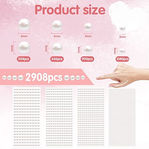 LOMIMOS 3090 Pcs Pearl Stickers - 4 Size Self Adhesive White Flat Faux Back Pearl Embellishment for Face Beauty Makeup Hair Nail Phone DIY Craft Decor (3/4/5/6mm) - görsel 4