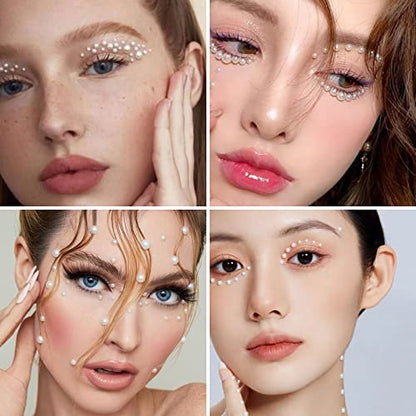 LOMIMOS 3090 Pcs Pearl Stickers - 4 Size Self Adhesive White Flat Faux Back Pearl Embellishment for Face Beauty Makeup Hair Nail Phone DIY Craft Decor (3/4/5/6mm)