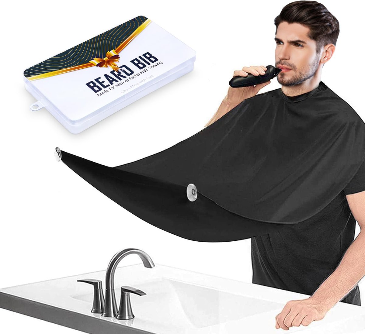 PLACHIDAY Beard Bib Beard Apron for Men - Black Nylon Trimming Catcher, Gifts for Dad, Husband, Father's Day - görsel 1