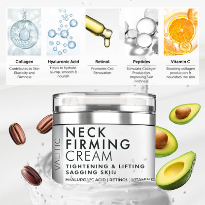 VALITIC Neck Cream for Tightening and Firming - Hyaluronic Acid, Retinol, Vitamin C, Peptides - Anti Aging Day and Night Cream for Lifting Sagging Skin Avelisse