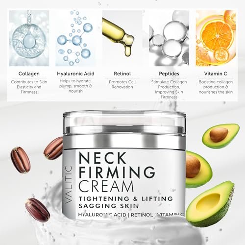 VALITIC Neck Cream for Tightening and Firming - Hyaluronic Acid, Retinol, Vitamin C, Peptides - Anti Aging Day and Night Cream for Lifting Sagging Skin Avelisse