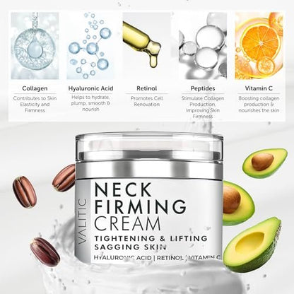 VALITIC Neck Cream for Tightening and Firming - Hyaluronic Acid, Retinol, Vitamin C, Peptides - Anti Aging Day and Night Cream for Lifting Sagging Skin Avelisse