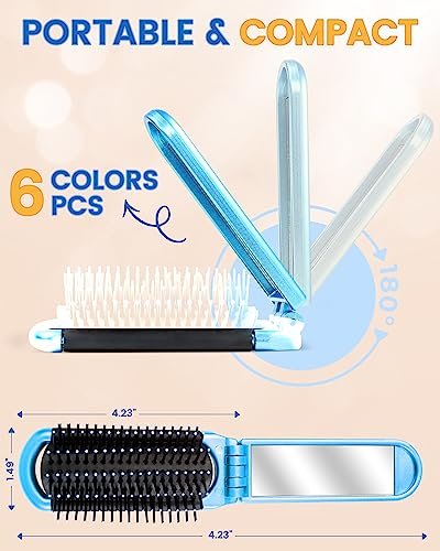 6 PCS Folding Travel Hairbrush Set with Compact Mirror for Women - Mini Pocket Brush for Purse and Girls - görsel 4