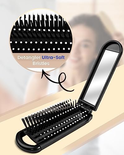 6 PCS Folding Travel Hairbrush Set with Compact Mirror for Women - Mini Pocket Brush for Purse and Girls - görsel 10