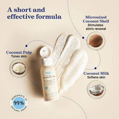 Embryolisse Exfoliating Face Scrub Powder - Gentle Facial Cleanser with Coconut & Milk Powder for All Skin Types, Even Sensitive, 1.41 Oz Avelisse