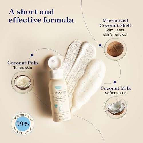 Embryolisse Exfoliating Face Scrub Powder - Gentle Facial Cleanser with Coconut & Milk Powder for All Skin Types, Even Sensitive, 1.41 Oz Avelisse