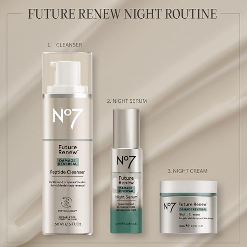 No7 Future Renew Damage Reversal Night Cream - Anti-Aging Face Moisturizer with Peptide Technology - Skin Barrier Repair for Dry Skin (1.69 oz) Avelisse
