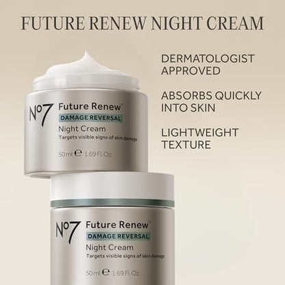 No7 Future Renew Damage Reversal Night Cream - Anti-Aging Face Moisturizer with Peptide Technology - Skin Barrier Repair for Dry Skin (1.69 oz) Avelisse
