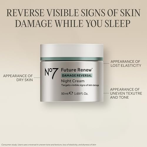 No7 Future Renew Damage Reversal Night Cream - Anti-Aging Face Moisturizer with Peptide Technology - Skin Barrier Repair for Dry Skin (1.69 oz) Avelisse